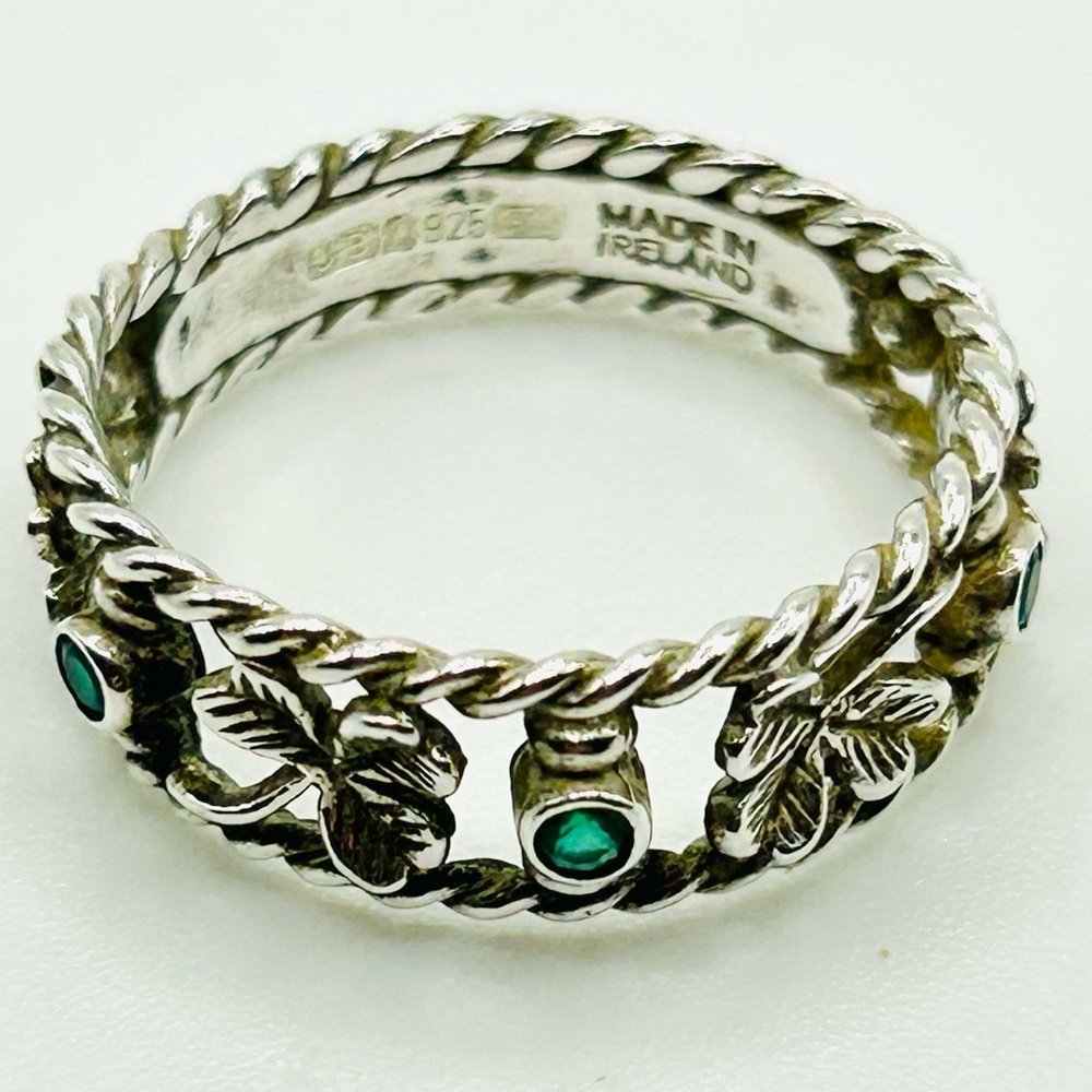 Vintage Green Agate Lucky Irish Shamrock 925 Sterling Silver Ring size 8.5 - Picture 5 of 12